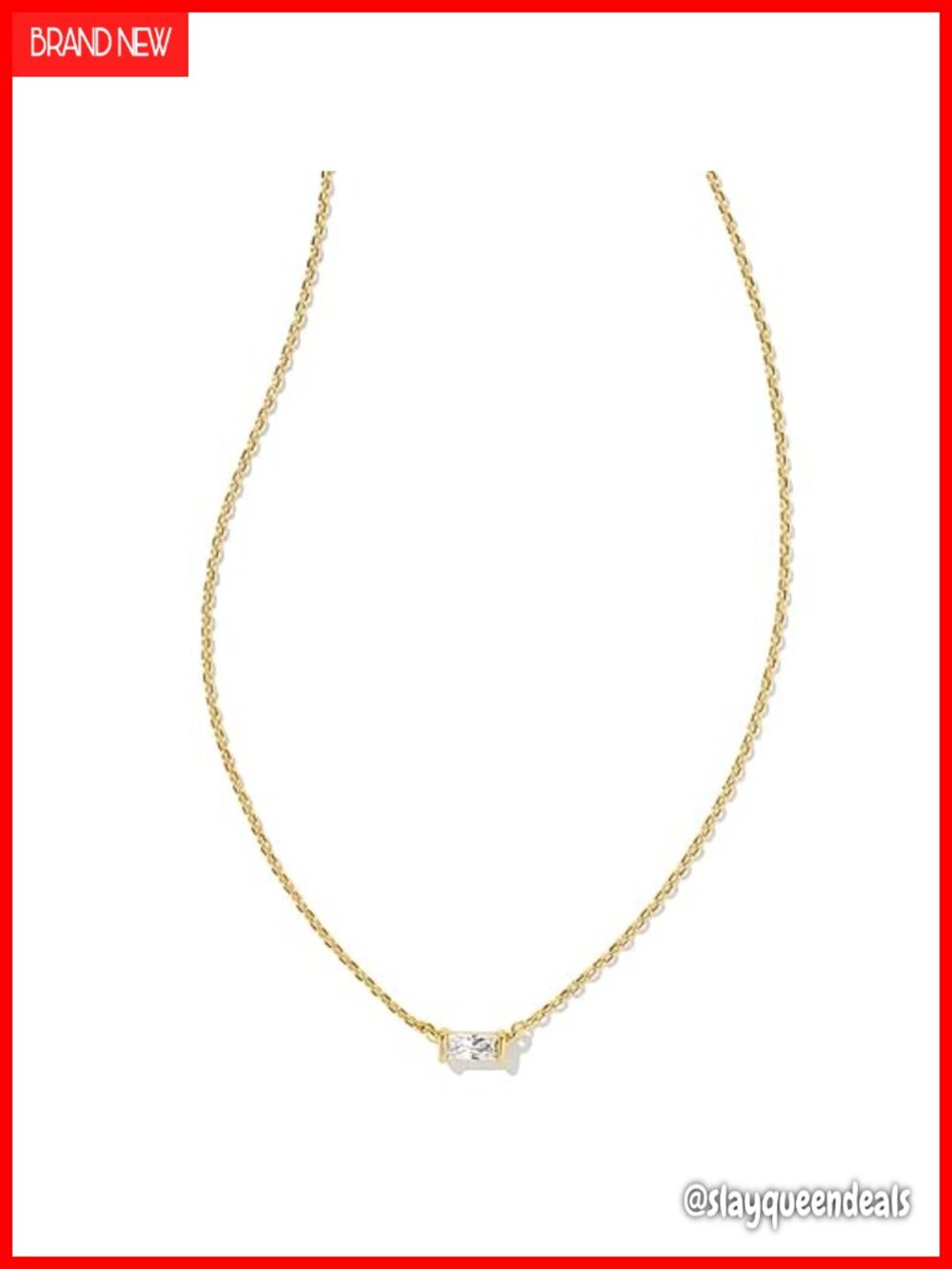 Gold Pendant Necklace with White Crystal Baguette Stone
